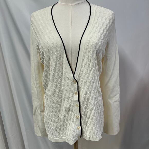 Emma & James V-neck Button‎ Front Cardigan Womens L cable knit White classic - Picture 2 of 12
